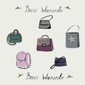 Backpack, tote bag, clutch, handbag. Fashion. The basic wardrobe of a minimalist. Isolated vector